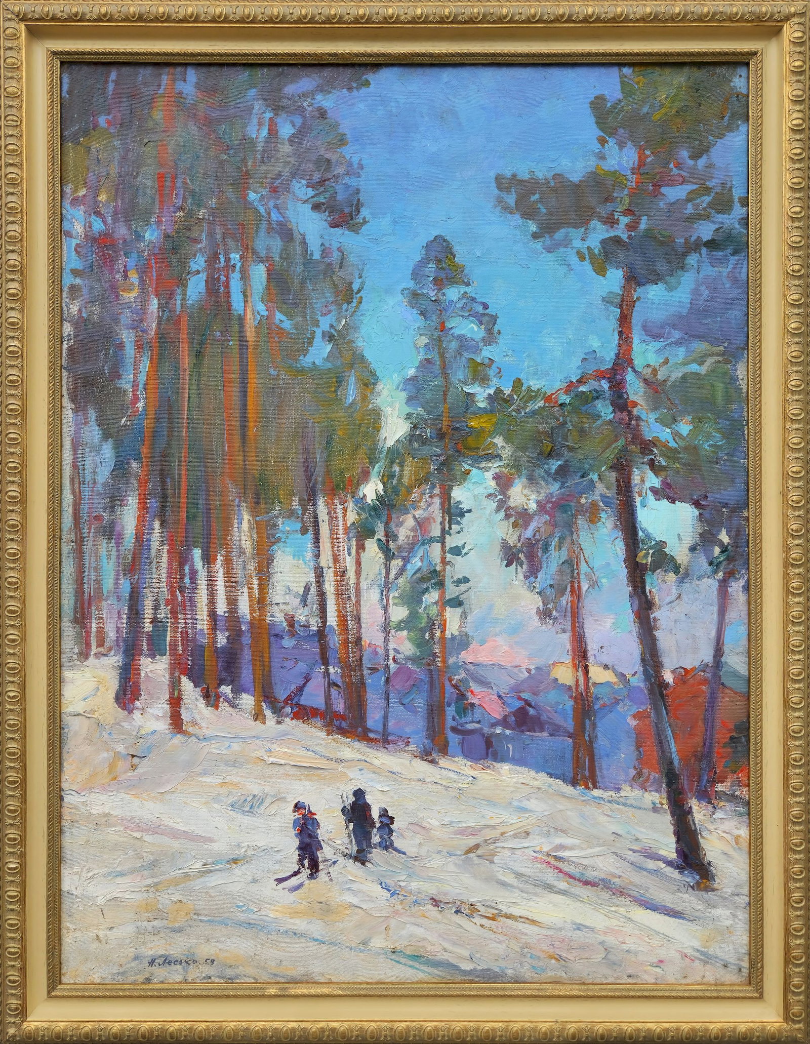 Lesko Mykola (Ukrainian artist), "Skiers", oil on canvas (1 of 4)
