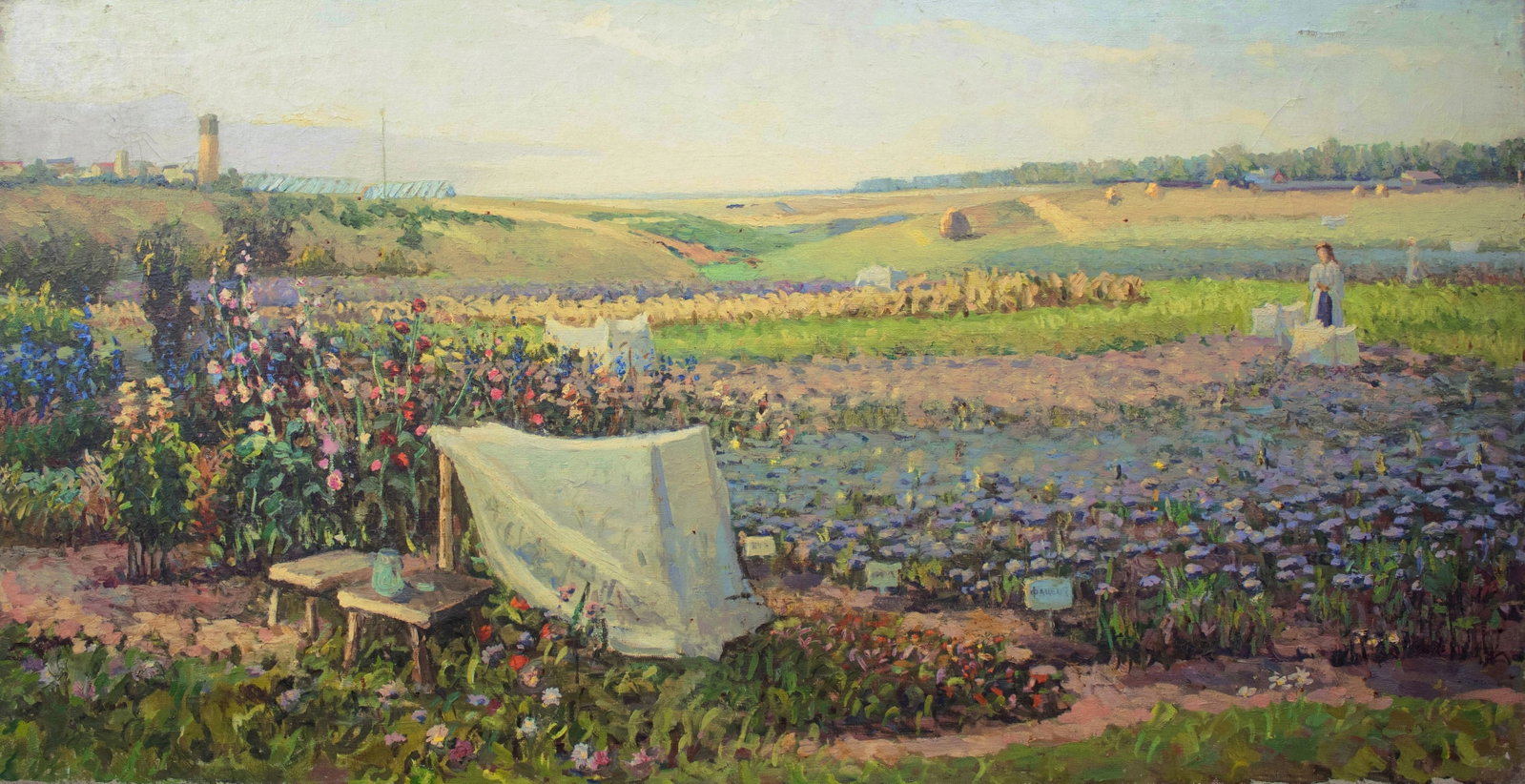 Sandler Haskel (Ukrainian artist), "Laboratory of honey herbs", oil on canvas: Title: Sandler Haskel (Ukrainian artist), "Laboratory of honey herbs", oil on canvas Description: ARTIST: Sandler Haskel Moiseyovych, Ukrainian artist TITLE: "Laboratory of honey herbs" SIZE: 70 x 135