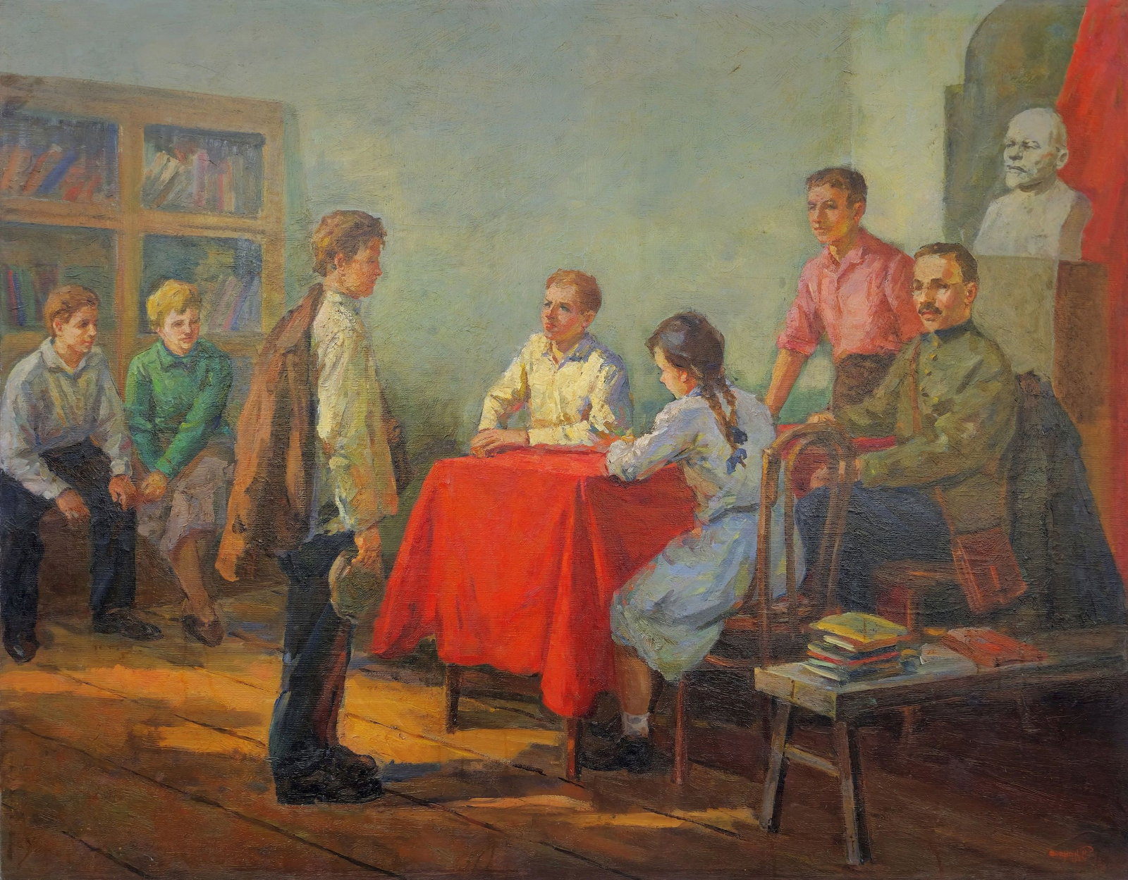Shifman Isaak (Ukrainian artist), "Admission to the Komsomol", oil on canvas: Title: Shifman Isaak (Ukrainian artist), "Admission to the Komsomol", oil on canvas Description: ARTIST: Shifman Isaak Grigorievich, Ukrainian artist TITLE: "Admission to the Komsomol" SIZE: 110 x 140