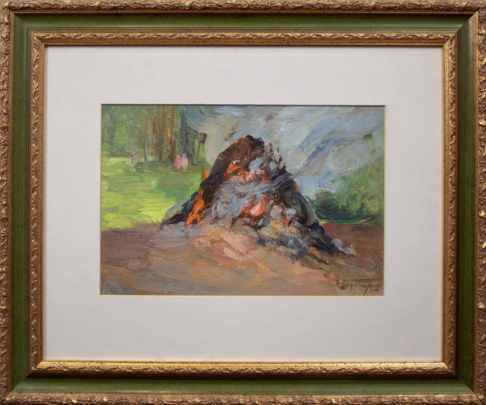 Konovalyuk Fedir (Ukrainian artist), "Bonfire on the edge", oil on cardboard: Title: Konovalyuk Fedir (Ukrainian artist), "Bonfire on the edge", oil on cardboard Description: ARTIST: Konovalyuk Fedir Zotikovich, Ukrainian artist TITLE: "Bonfire on the edge" SIZE: 23 x 34 cm, (9