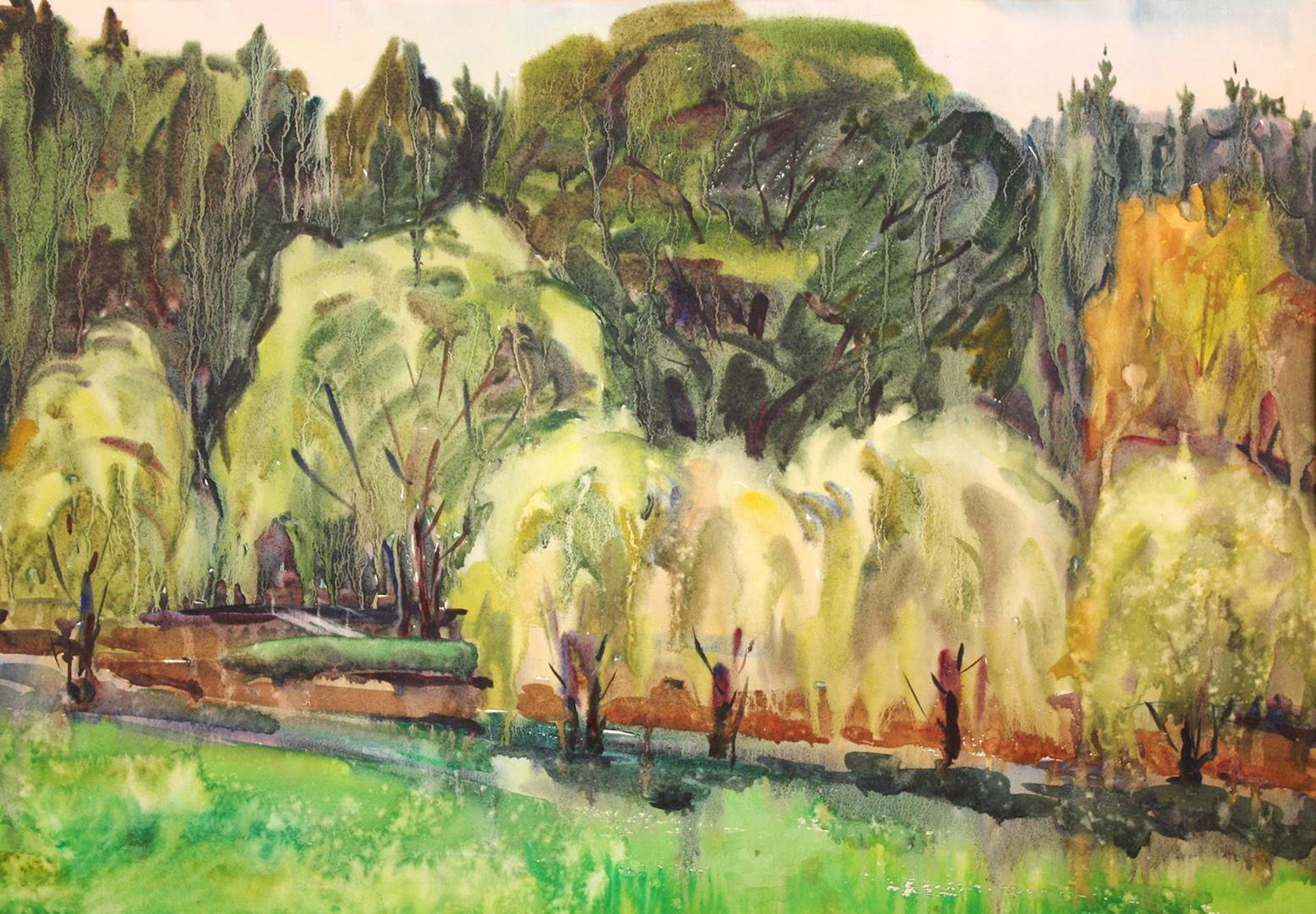 Mynka Olexandr (Ukrainian artist), "Willows", watercolor on paper (1 of 3)
