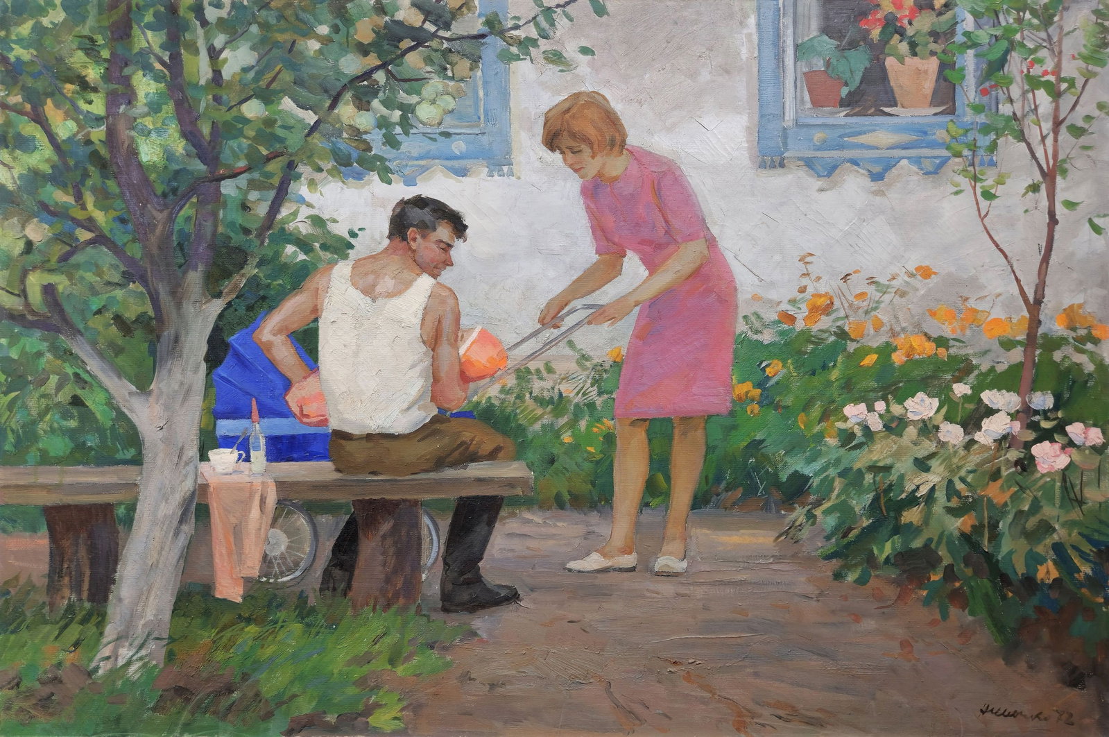 Shevchenko Mykola (Ukrainian artist), "Firstborn", oil on canvas: Title: Shevchenko Mykola (Ukrainian artist), "Firstborn", oil on canvas Description: ARTIST: Shevchenko Mykola Mykolaevich, Ukrainian artist TITLE: "Firstborn" SIZE: 100 x 150 cm, (39 1/4 x 59 in.) ME