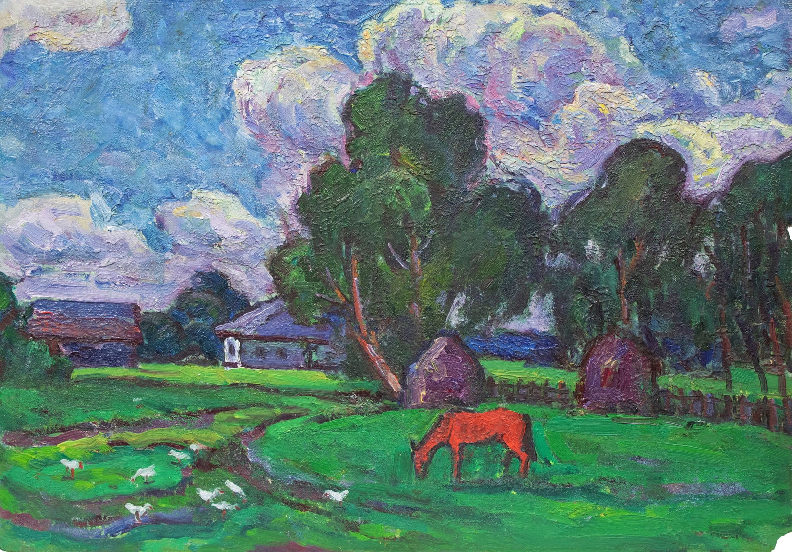 Mynka Olexandr (Ukrainian artist), "Red horse", oil on cardboard (1 of 4)
