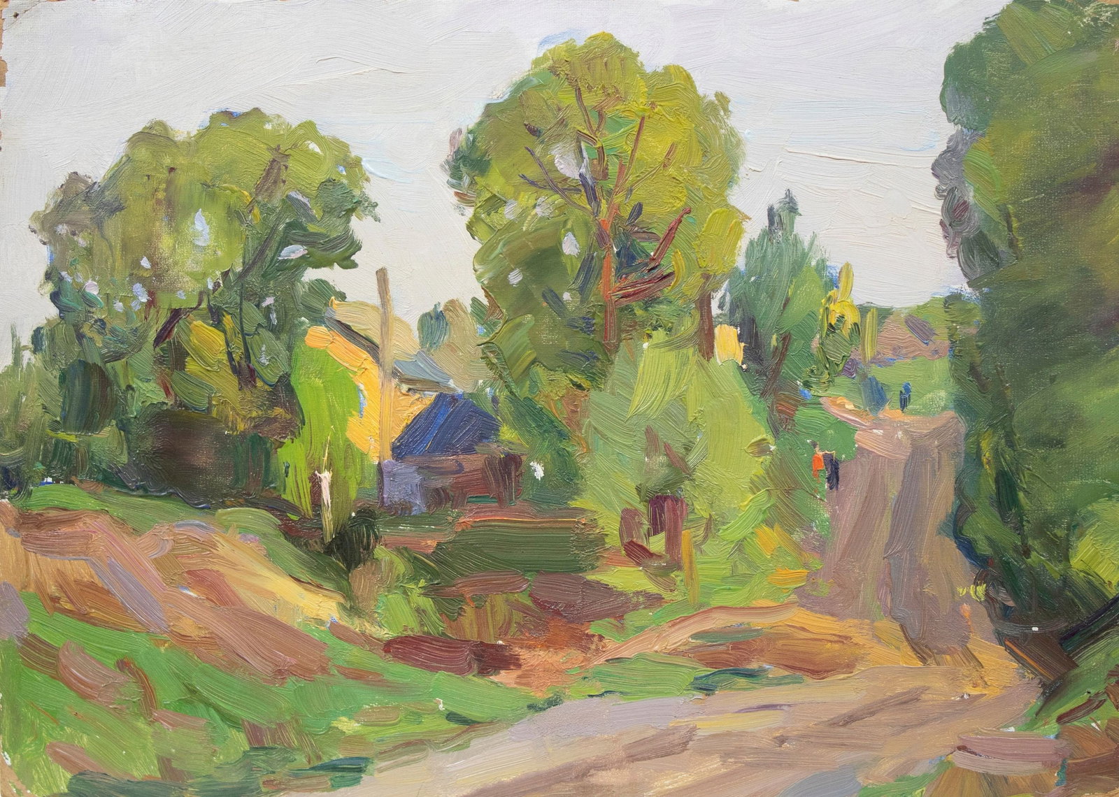 Hantman Moses (Ukrainian artist), "Evening", oil on cardboard: Title: Hantman Moses (Ukrainian artist), "Evening", oil on cardboard Description: ARTIST: Hantman Moses Faybovych, Ukrainian artist TITLE: "Evening" SIZE: 23 x 32 cm, (9 x 12 2/4 in.) MEDIUM: oil on c