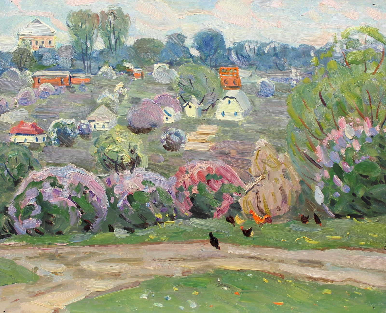 Tyukha Ivan (Ukrainian artist), "Villas", oil on cardboard: Title: Tyukha Ivan (Ukrainian artist), "Villas", oil on cardboard Description: ARTIST: Tyukha Ivan Andriyovich, Ukrainian artist TITLE: "Villas" SIZE: 40 x 50 cm, (15 3/4 x 19 3/4 in.) MEDIUM: oil on 
