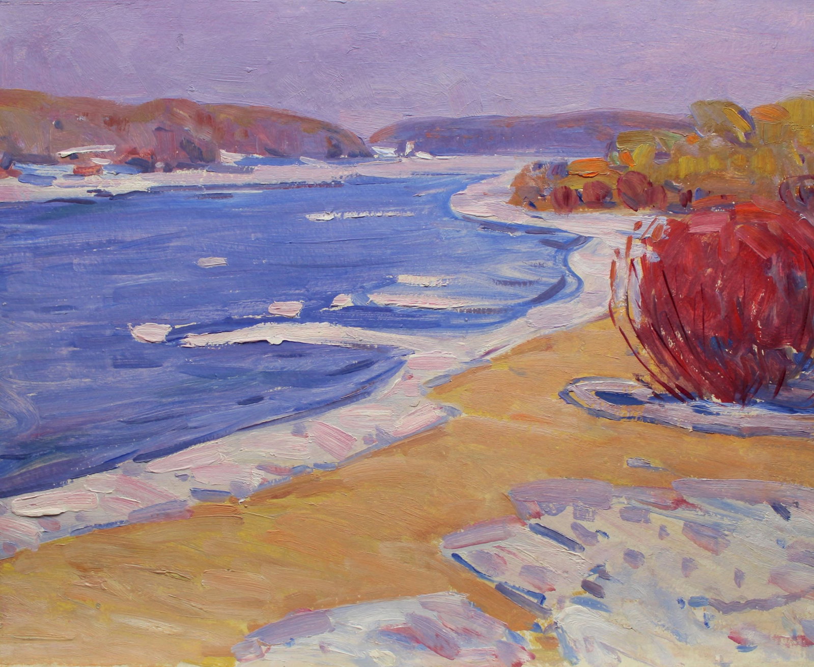 Tyukha Ivan (Ukrainian artist), "Coast", oil on cardboard: Title: Tyukha Ivan (Ukrainian artist), "Coast", oil on cardboard Description: ARTIST: Tyukha Ivan Andriyovich, Ukrainian artist TITLE: "Coast" SIZE: 50 x 60 cm, (19 3/4 x 23 2/4 in.) MEDIUM: oil on ca
