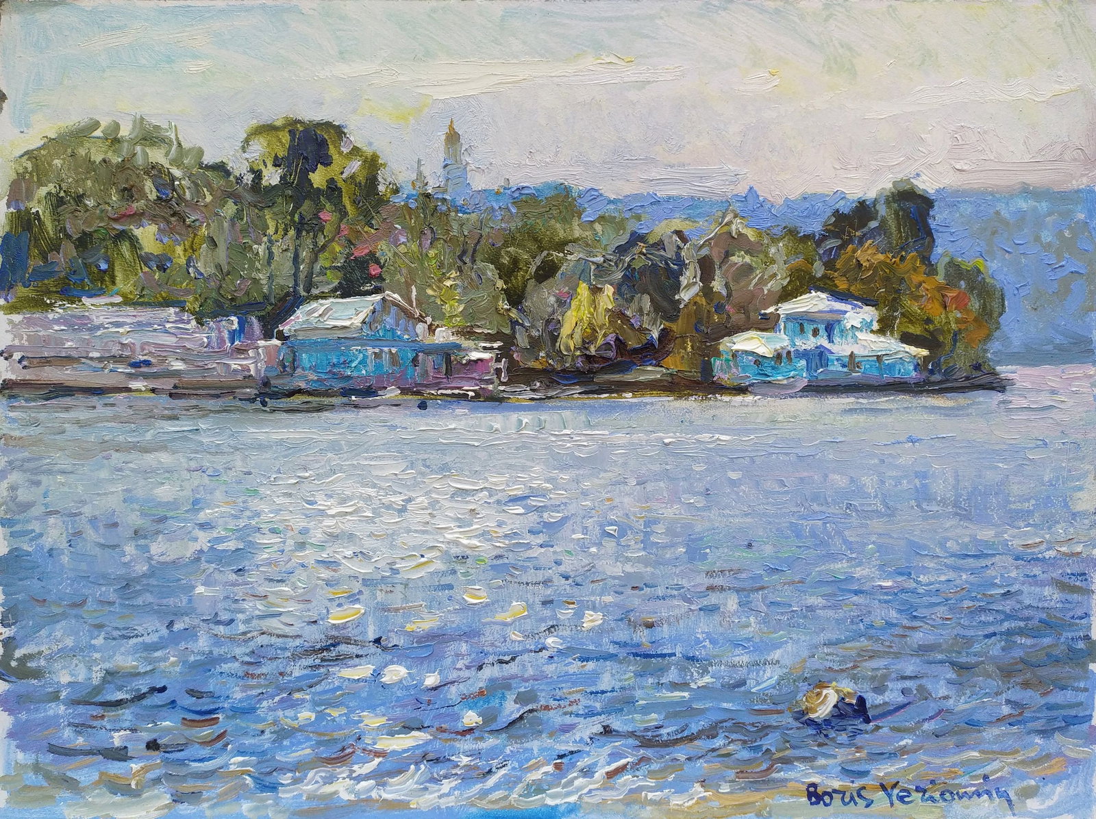 Yeremin Boris (Ukrainian artist), "Truhaniv Island", oil on cardboard: Title: Yeremin Boris (Ukrainian artist), "Truhaniv Island", oil on cardboard Description: ARTIST: Yeremin Boris Oleksandrovich, Ukrainian artist TITLE: "Truhaniv Island" SIZE: 30 x 40 cm, (11 3/4 x 15