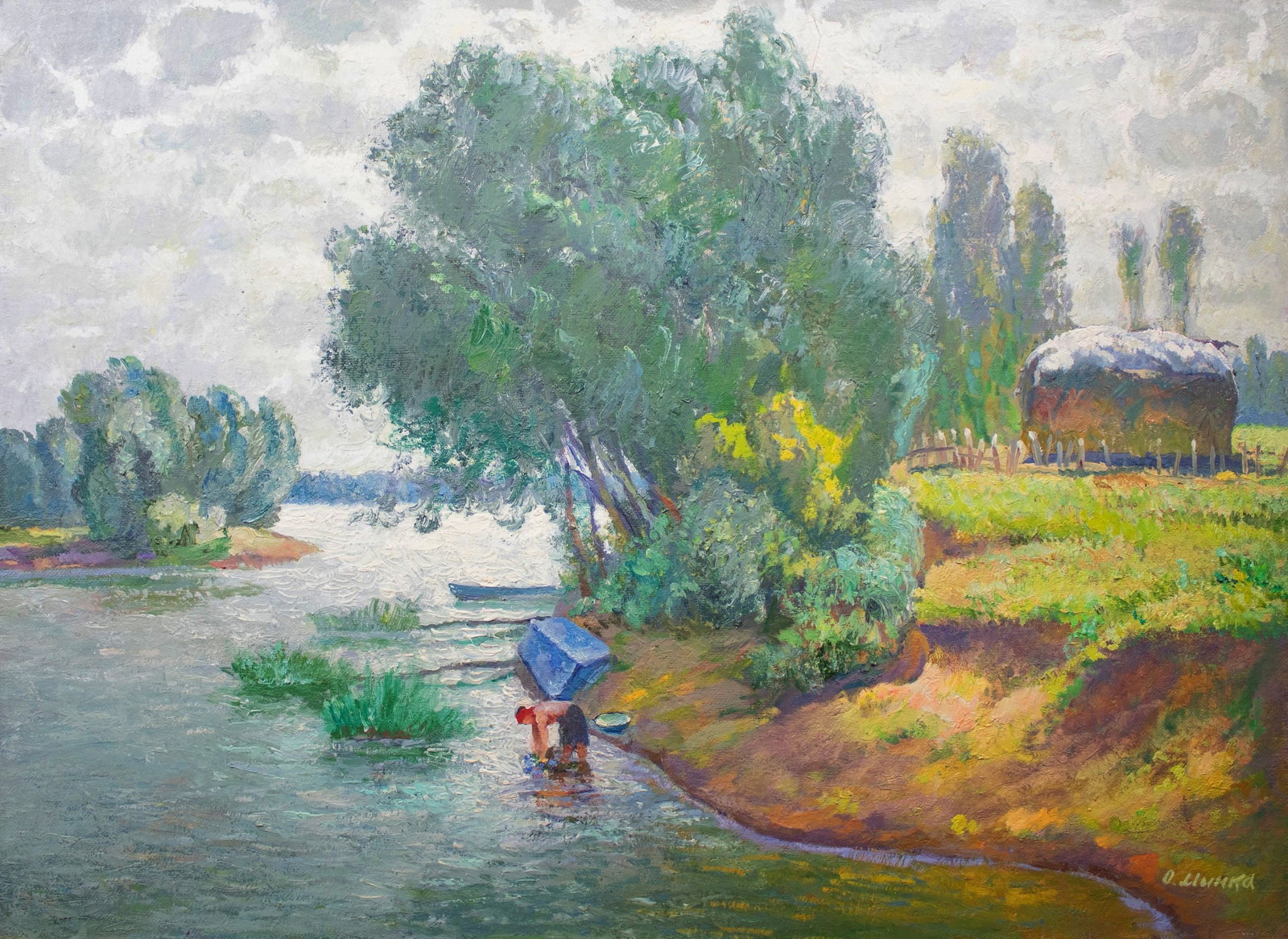 Mynka Olexandr (Ukrainian artist), "Rural weekdays", oil on canvas: Title: Mynka Olexandr (Ukrainian artist), "Rural weekdays", oil on canvas Description: ARTIST: Mynka Olexandr Fedorovich, Ukrainian artist TITLE: "Rural weekdays" SIZE: 82 x 112 cm, (32 1/4 x 44 in.) 