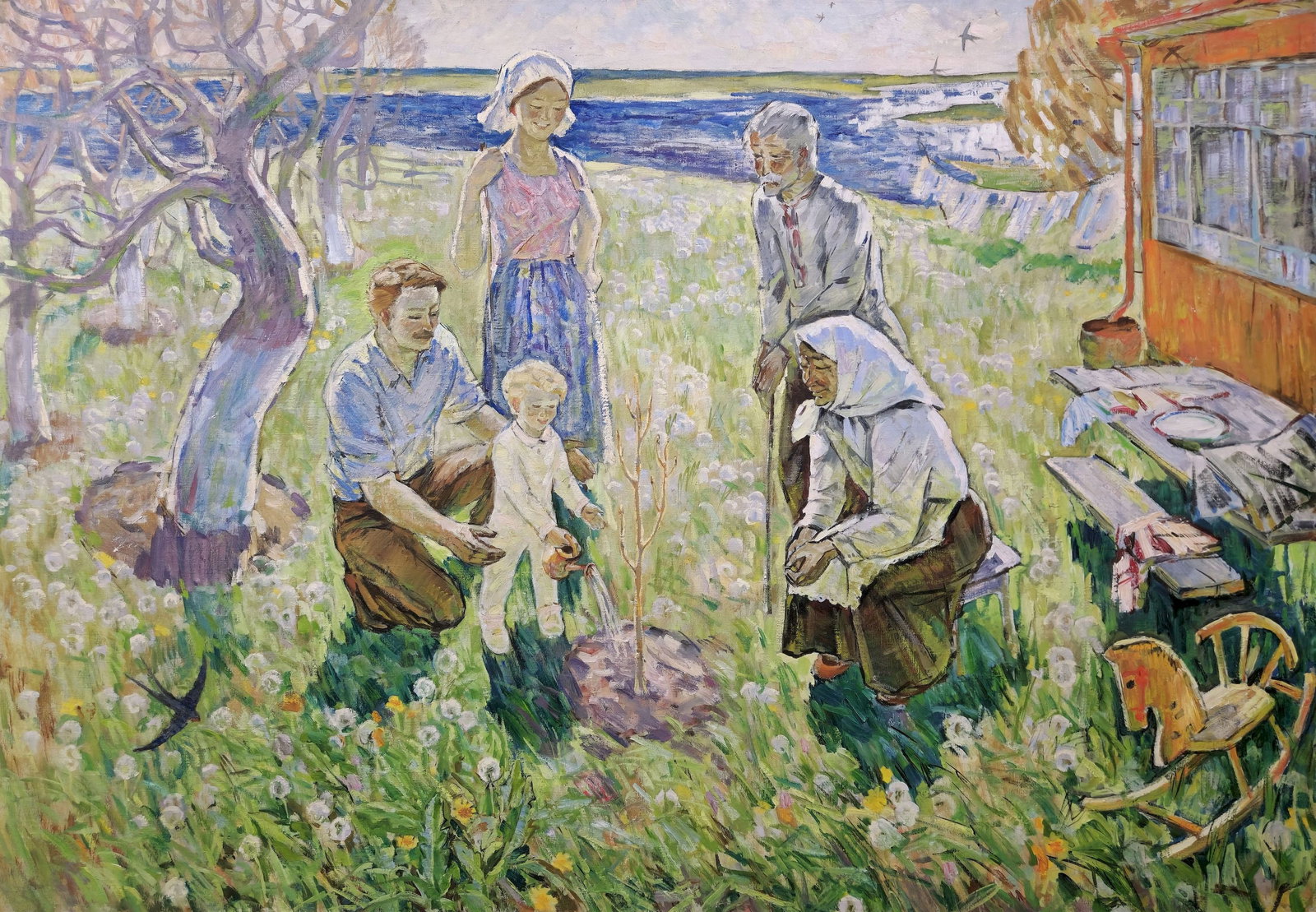 Unidentified (Ukrainian artist), "The first tree", oil on canvas: Title: Unidentified (Ukrainian artist), "The first tree", oil on canvas Description: ARTIST: Unidentified Artist TITLE: "The first tree" SIZE: 114 x 163 cm, (45 x 64 1/4 in.) MEDIUM: oil on canvas YEA