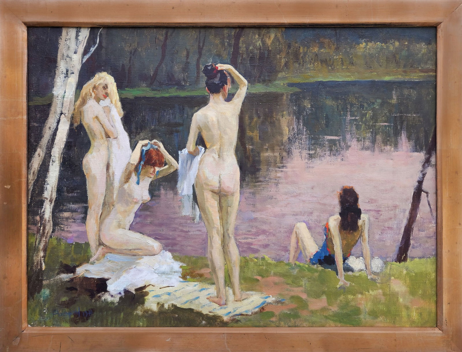 Nasedkin Anatoly (Ukrainian artist), "Swimmers", oil on canvas: Title: Nasedkin Anatoly (Ukrainian artist), "Swimmers", oil on canvas Description: ARTIST: Nasedkin Anatoly Leonidovich, Ukrainian artist TITLE: "Swimmers" SIZE: 58 x 79 cm, (22 5/6 x 31 1/9 in.) MEDI