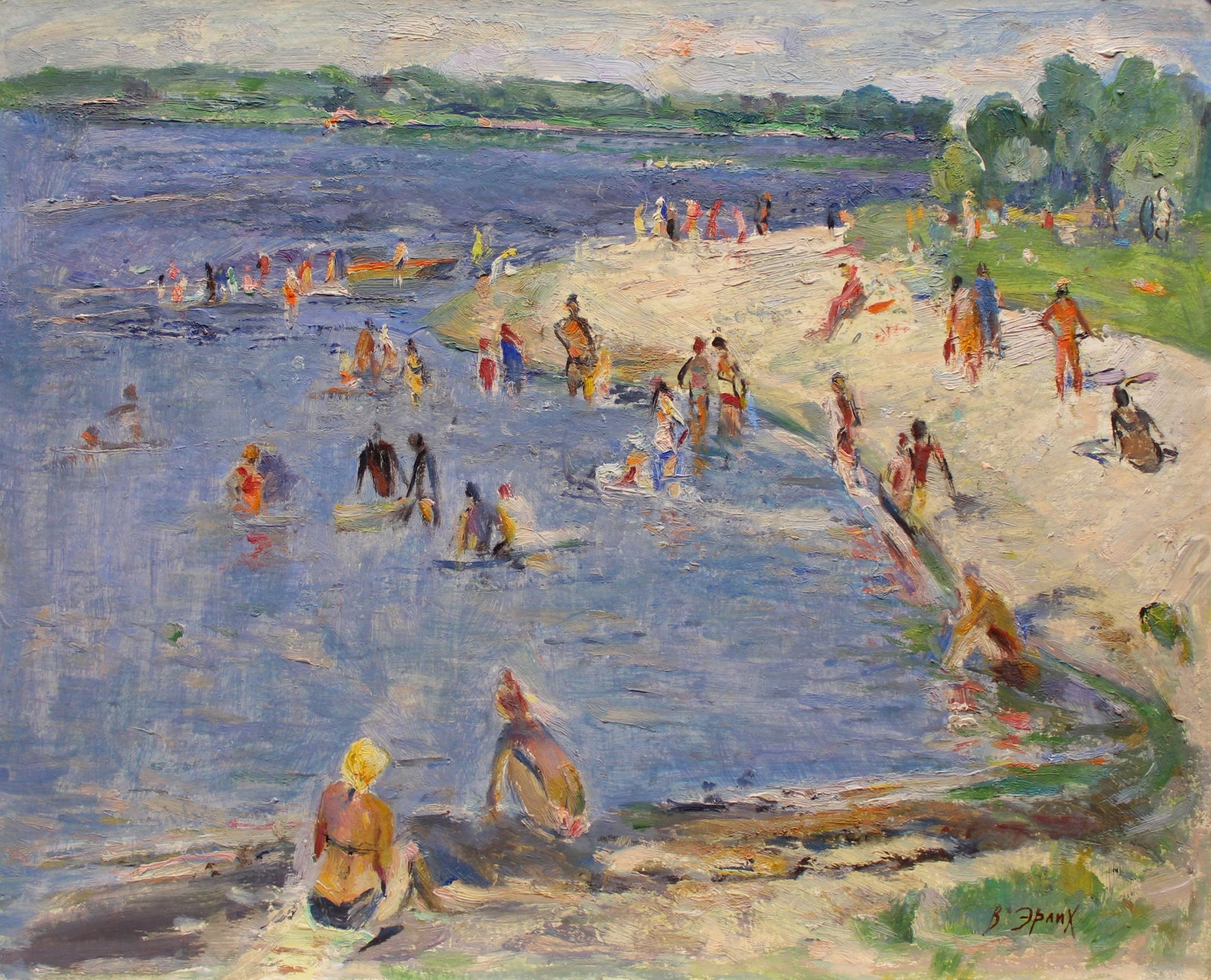Erlih Volodymyr (Ukrainian artist), "Summer", oil on cardboard: Title: Erlih Volodymyr (Ukrainian artist), "Summer", oil on cardboard Description: ARTIST: Erlih Volodymyr Isaakovich, Ukrainian artist TITLE: "Summer" SIZE: 40 x 50 cm, (15 3/4 x 19 3/4 in.) MEDIUM: 