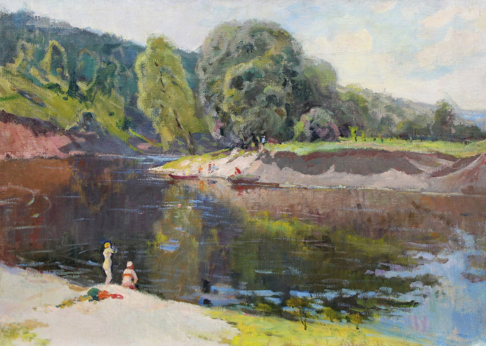 Luchenko Evgen (Ukrainian artist), "On the river", oil on canvas: Title: Luchenko Evgen (Ukrainian artist), "On the river", oil on canvas Description: ARTIST: Luchenko Evgen Dmitrovich, Ukrainian artist TITLE: "On the river" SIZE: 63 x 83 cm, (24 3/4 x 32 3/4 in.) M