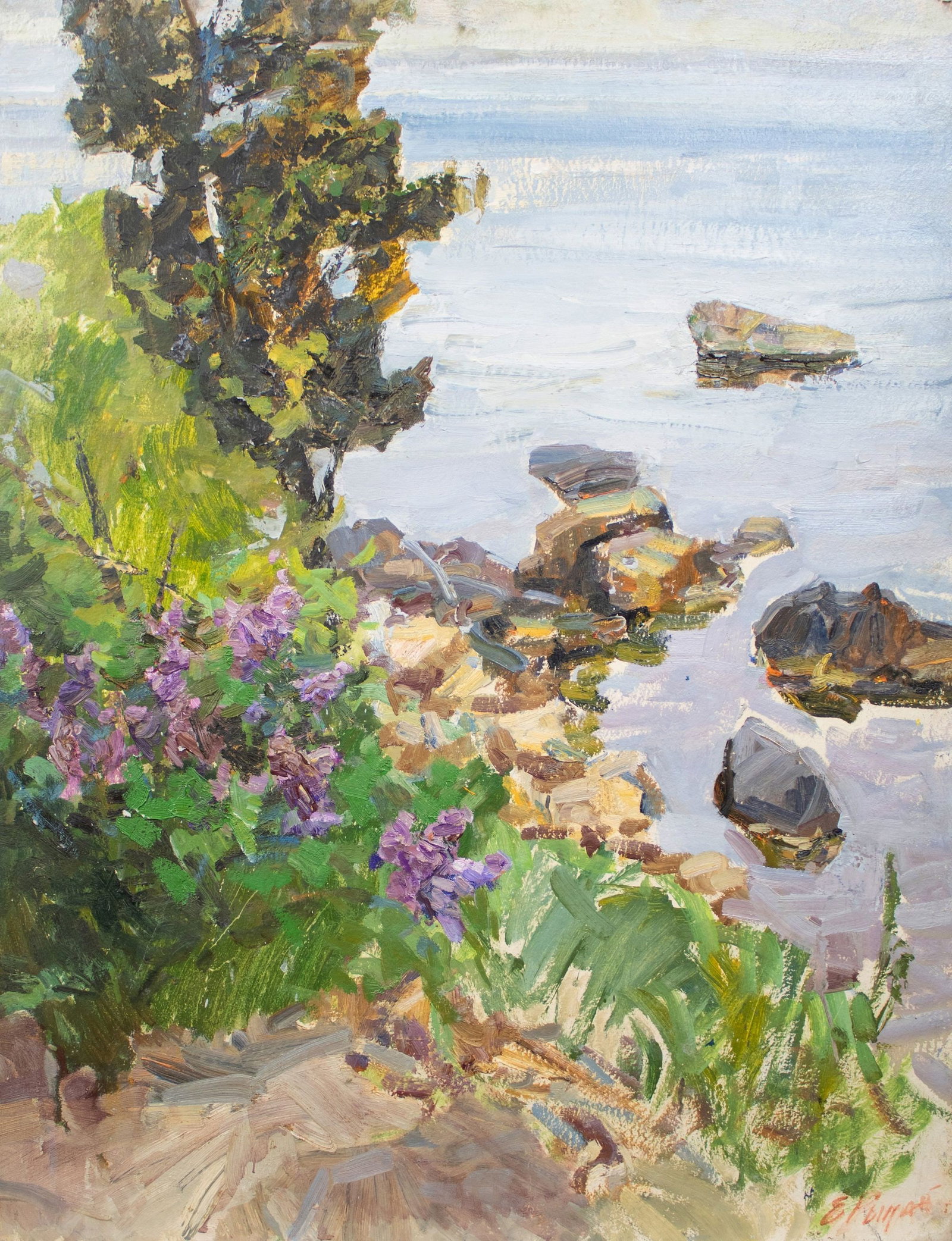 Ryman Evgeny Nikolaevich (Ukrainian artist), "Near the sea", oil on cardboard: Title: Ryman Evgeny Nikolaevich (Ukrainian artist), "Near the sea", oil on cardboard Description: ARTIST: Ryman Evgeny Nikolaevich , Ukrainian artist TITLE: "Near the sea" SIZE: 68 x 89 cm, (26 3/4 x 