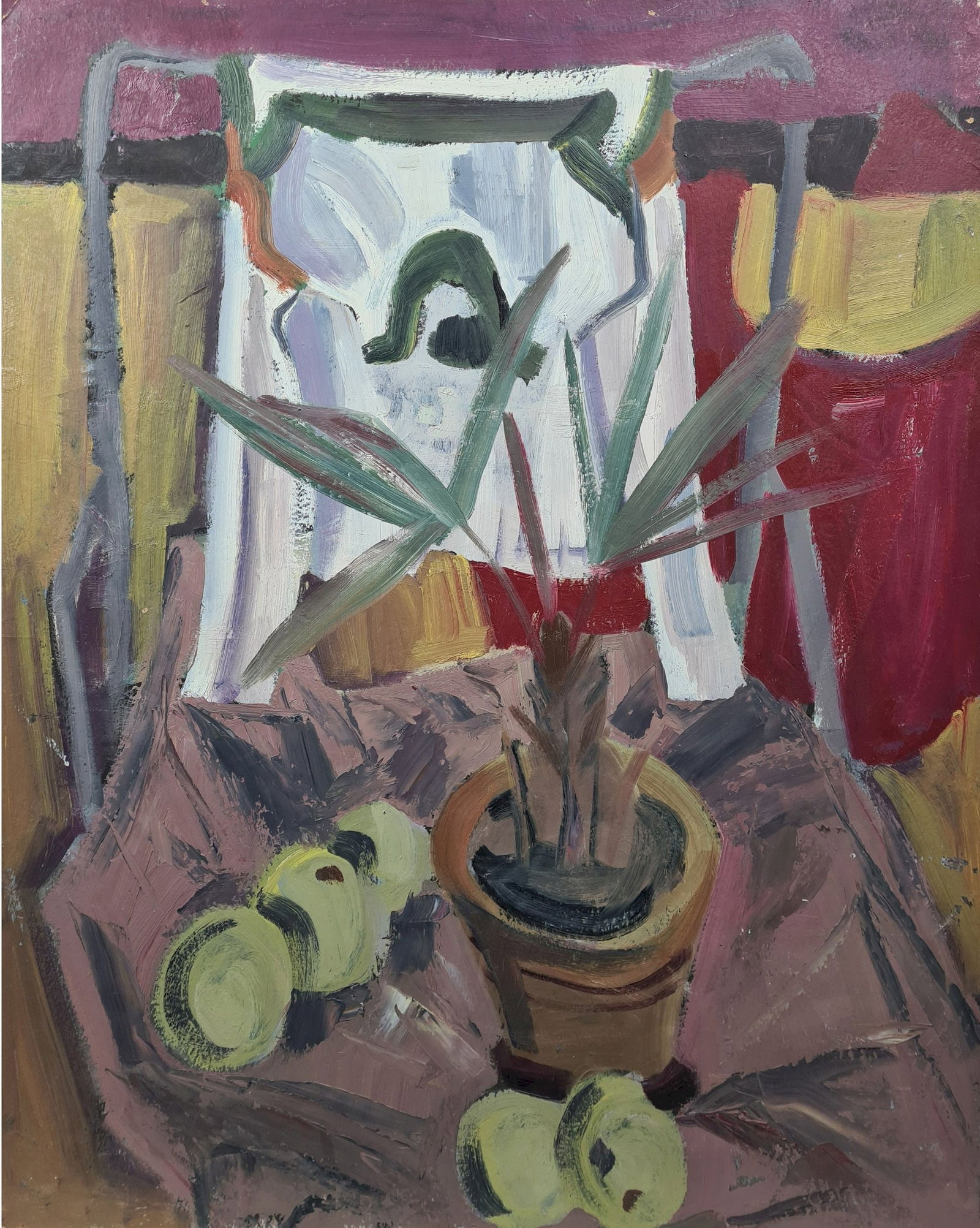 Zvezdov Yevhen (Ukrainian artist), "Palm", oil on cardboard: Title: Zvezdov Yevhen (Ukrainian artist), "Palm", oil on cardboard Description: ARTIST: Zvezdov Yevhen Oleksiyovych, Ukrainian artist TITLE: "Palm" SIZE: 99 x 78 cm, (39 x 30 3/4 in.) MEDIUM: oil on c