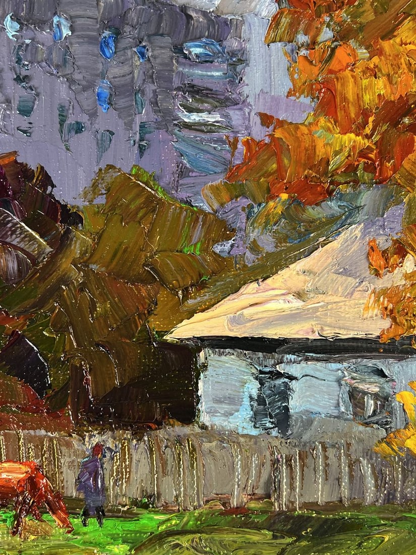 Oil painting A red cow near the house yard Boris Serdyuk - 5