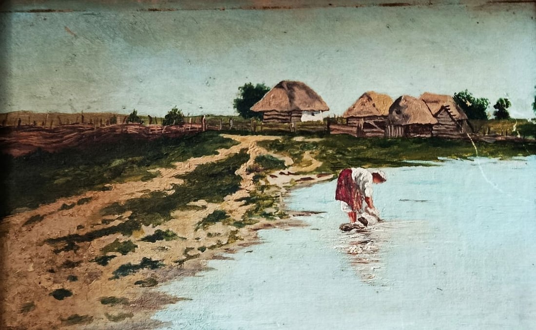 Oil painting Village by the river Unknown artist - 2