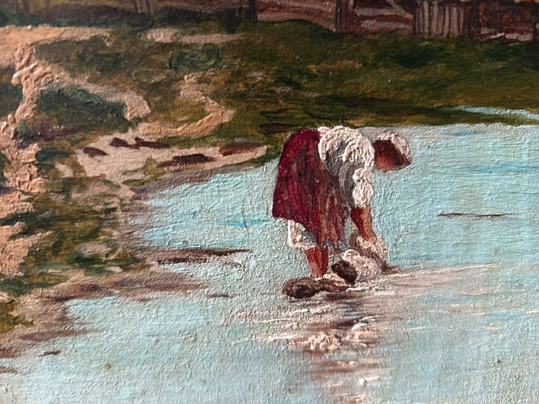 Oil painting Village by the river Unknown artist - 6