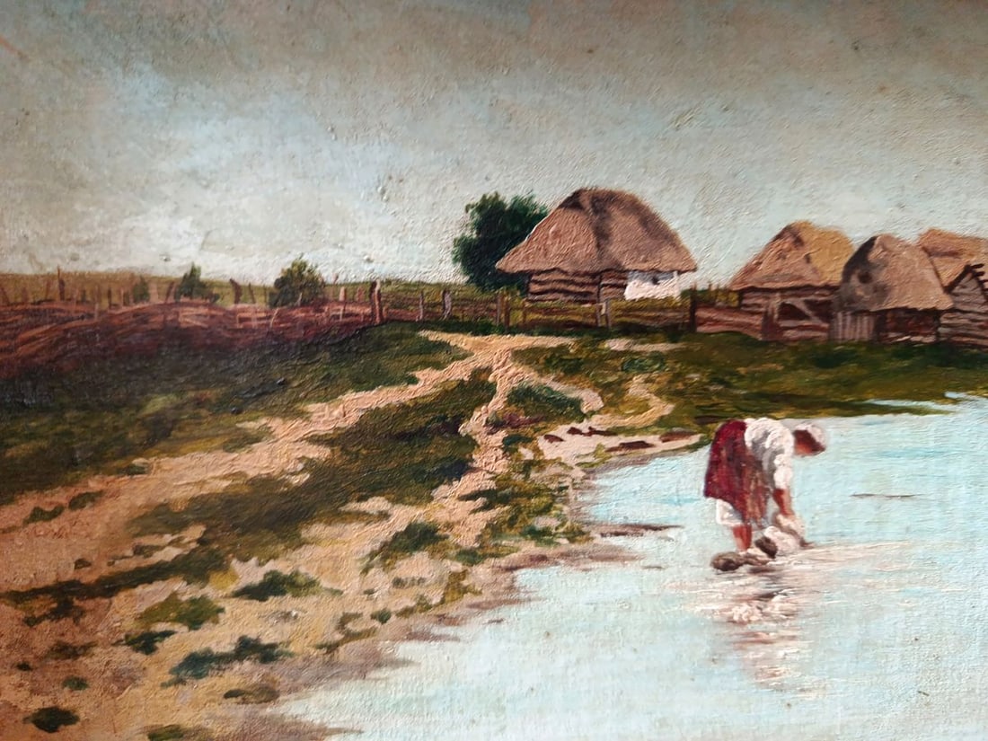 Oil painting Village by the river Unknown artist - 8