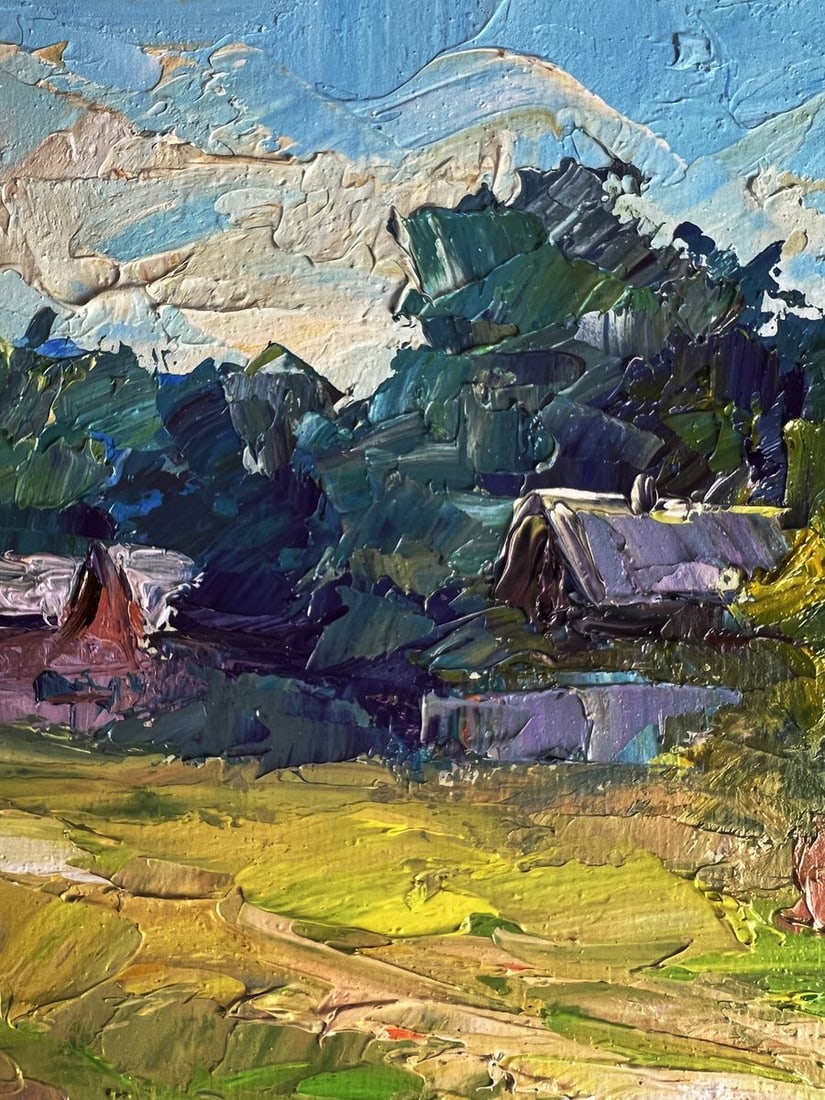 Oil painting A red cow near the houses Boris Serdyuk - 4