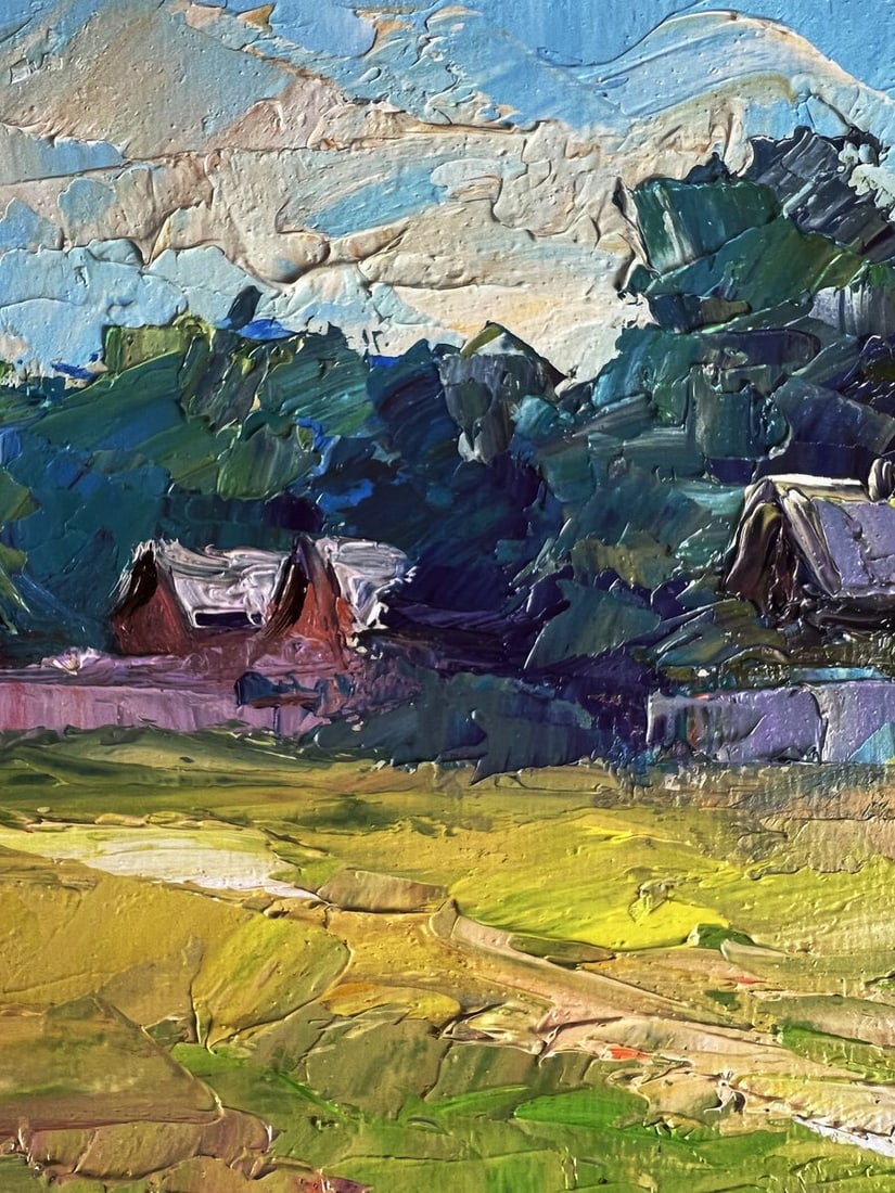 Oil painting A red cow near the houses Boris Serdyuk - 9