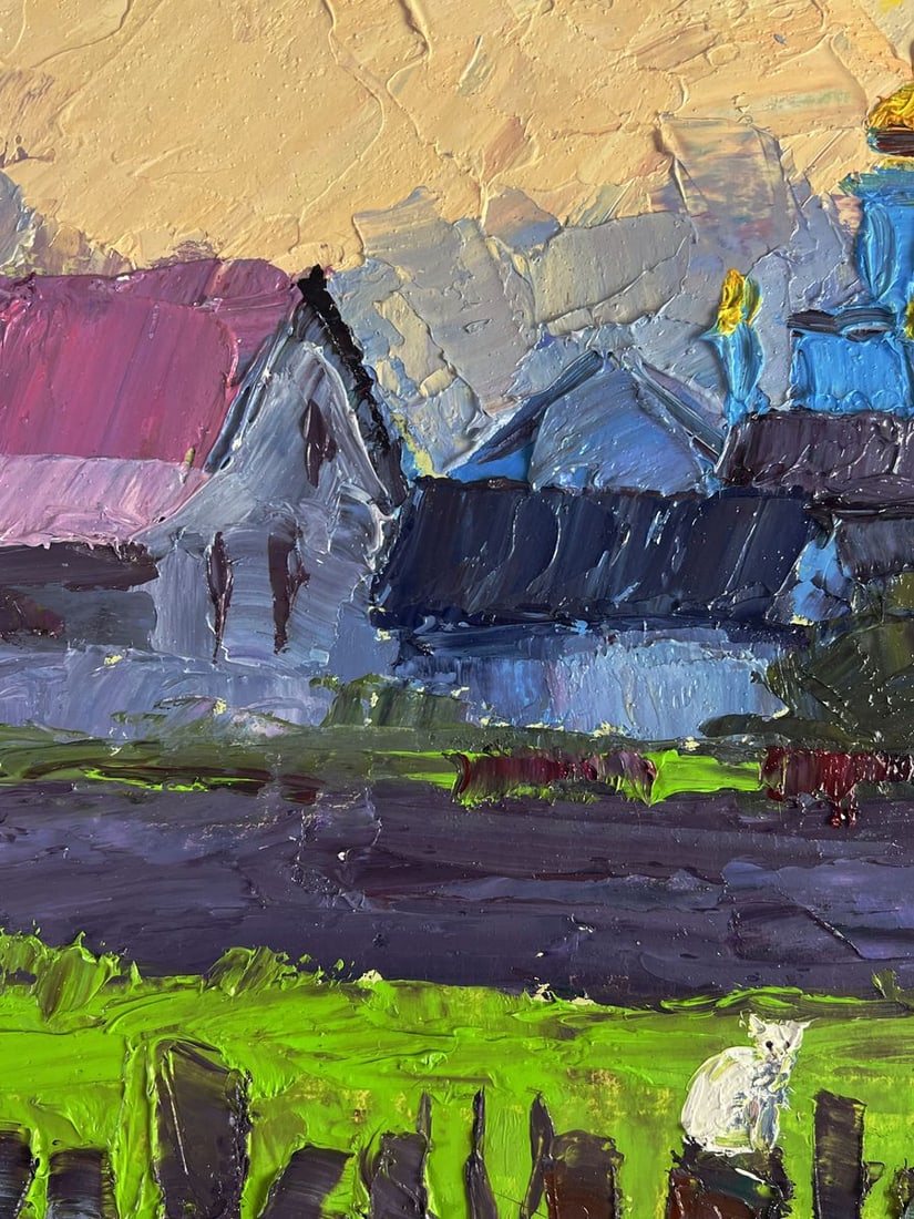 Oil painting Village white cat Boris Serdyuk - 4