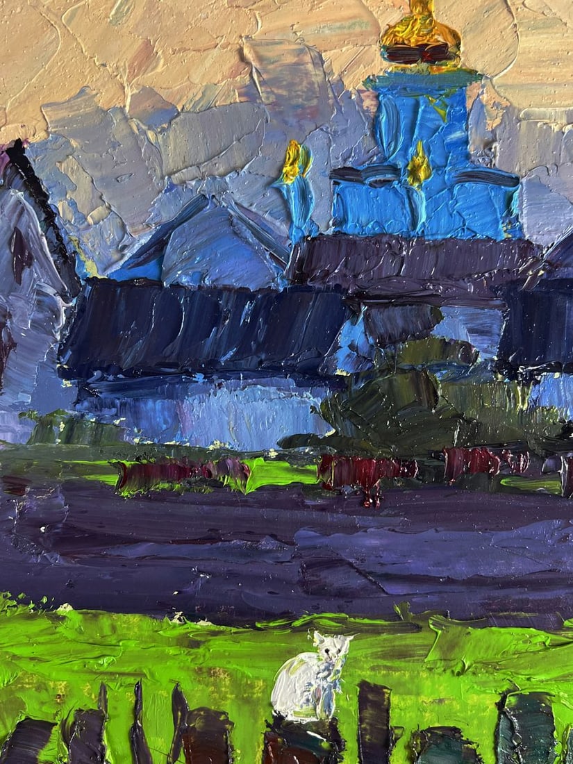 Oil painting Village white cat Boris Serdyuk - 6