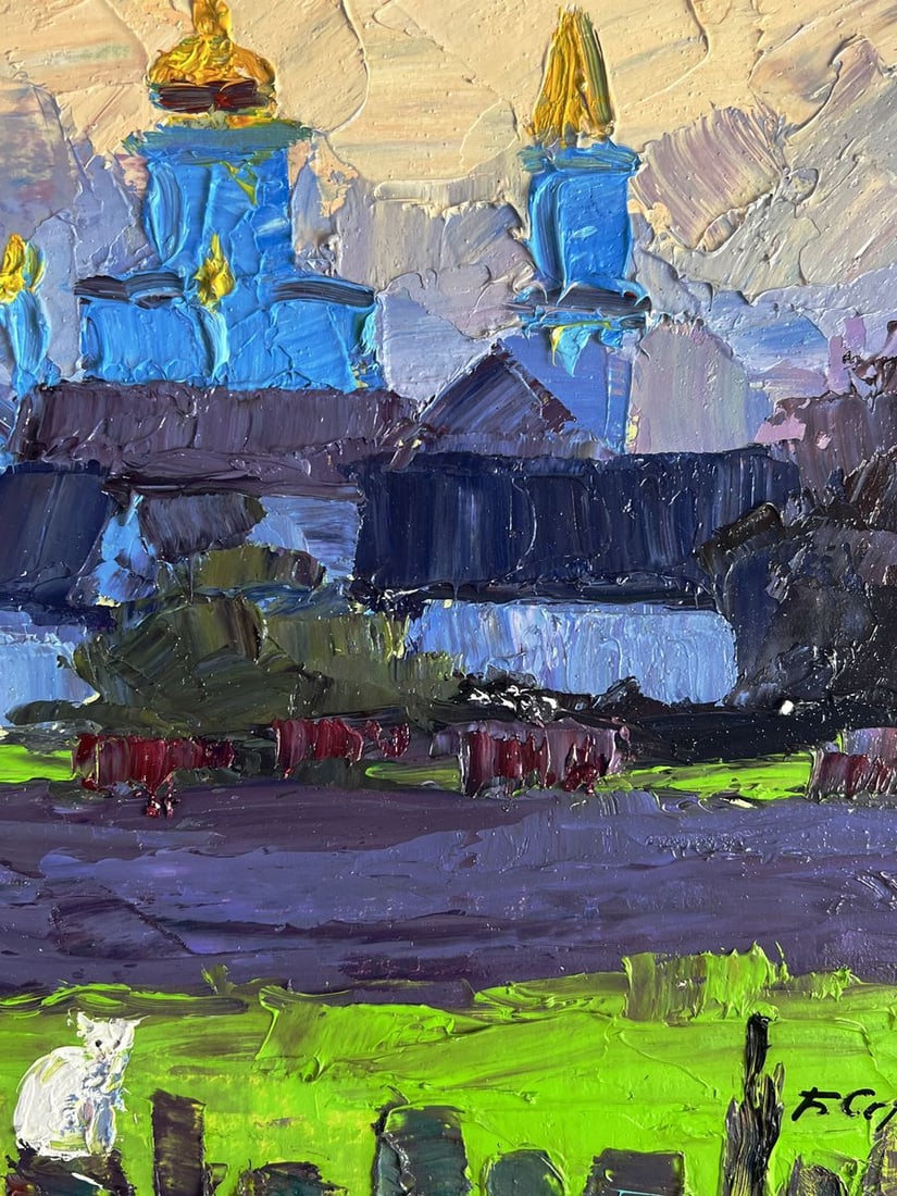Oil painting Village white cat Boris Serdyuk - 9