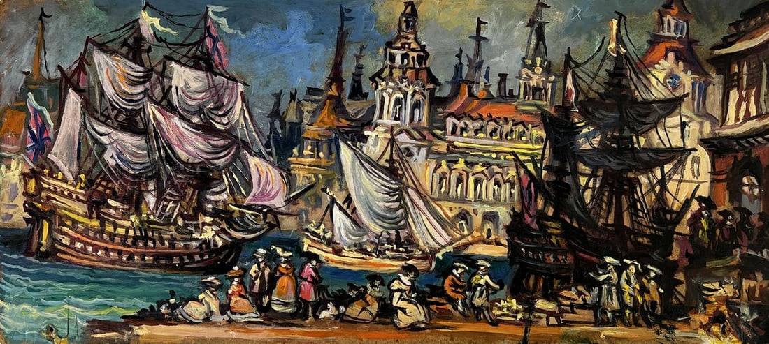 Oil painting Ships near the city Alexander Arkadievich Litvinov (1 of 10)