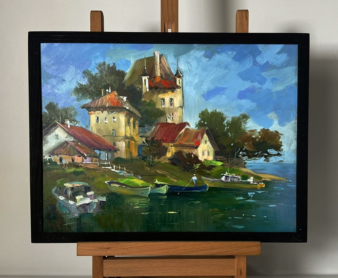 Oil painting Village boat dock Yuriy Suprunchuk: Title: Oil painting Village boat dock Yuriy Suprunchuk Description: NoAAA6116*** ABOUT THIS PAINTING **** TITLE: "Village boat dock"* ARTISTS: Yuriy Suprunchuk* SIZE: 30x40 cm/11.81x15.74 inches'* MED