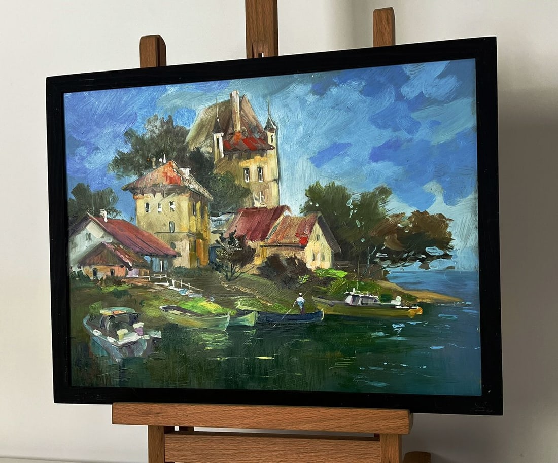 Oil painting Village boat dock Yuriy Suprunchuk - 2