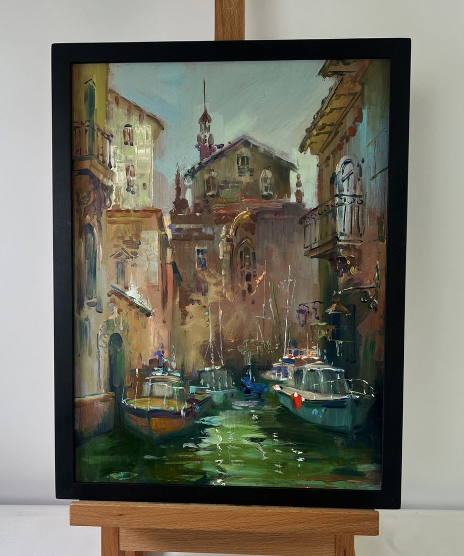 Oil painting The narrow streets of the city Yuriy Suprunchuk: Title: Oil painting The narrow streets of the city Yuriy Suprunchuk Description: NoAAA5488The Oil painting on Cardboard titled "The narrow streets of the city" immerses the viewer in the timeless char