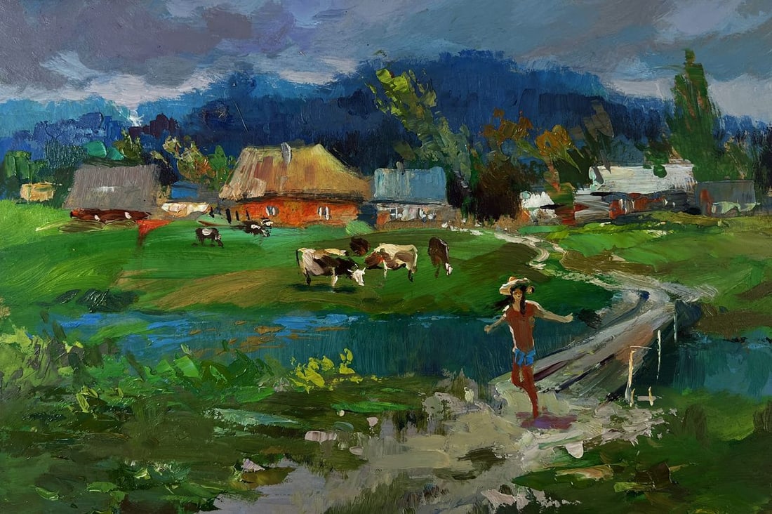 Oil painting Cows grazing peacefully by the river Yuriy Suprunchuk - 3