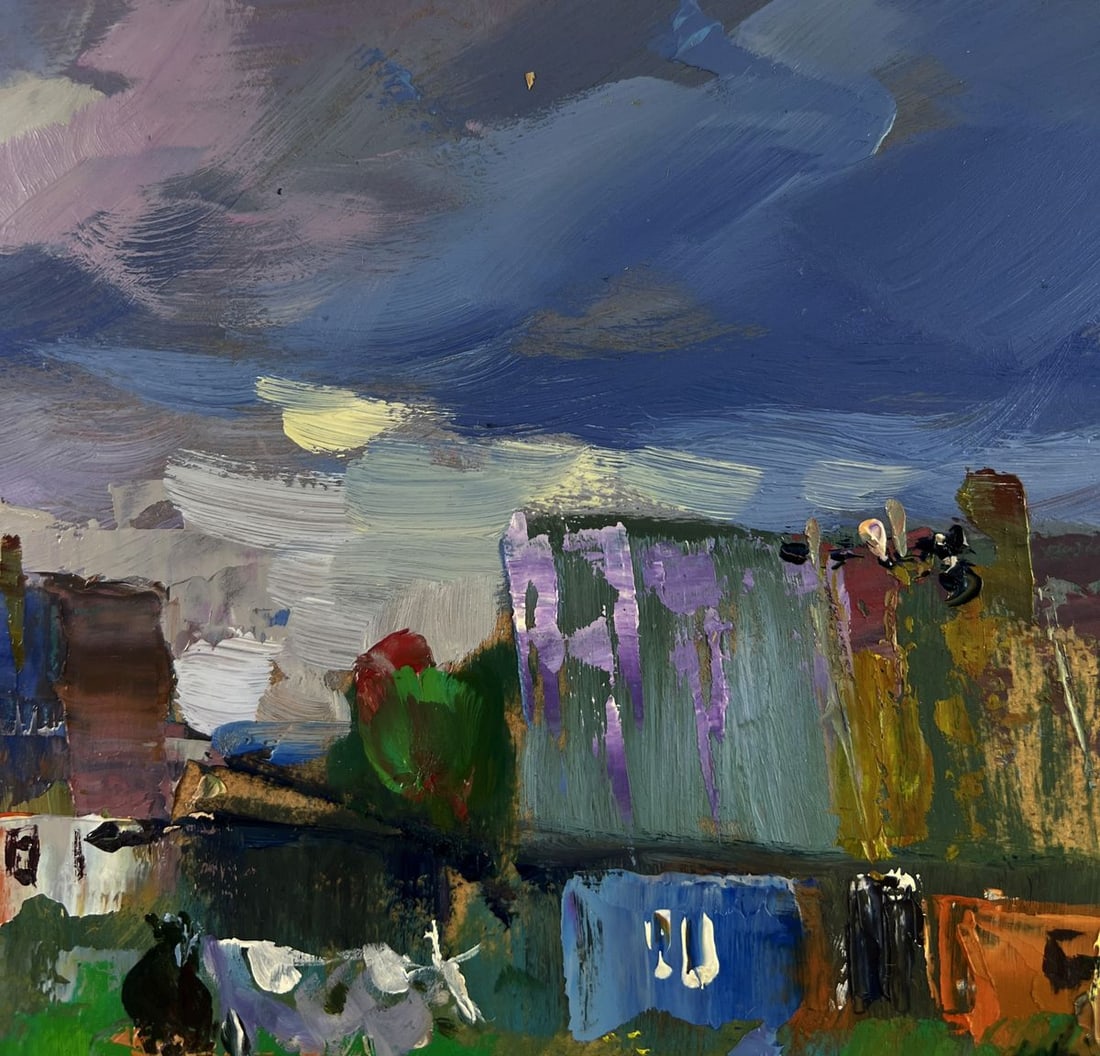 Oil painting Rural idyll with huts and cattle Yuriy Suprunchuk - 5