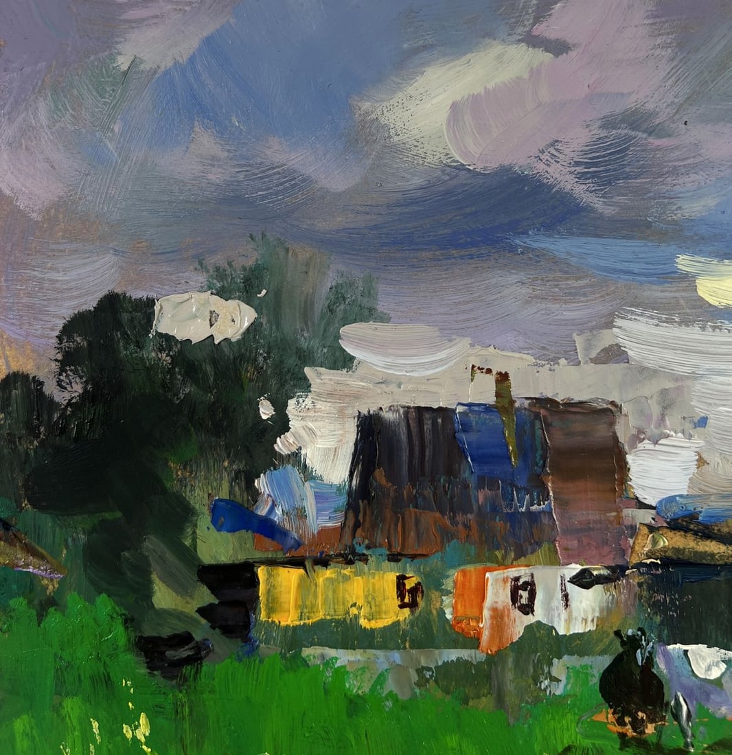 Oil painting Rural idyll with huts and cattle Yuriy Suprunchuk - 6