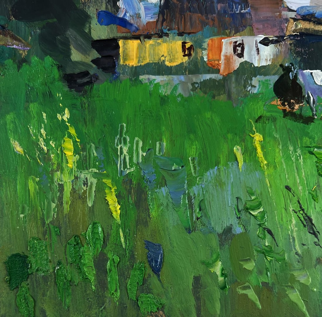 Oil painting Rural idyll with huts and cattle Yuriy Suprunchuk - 7