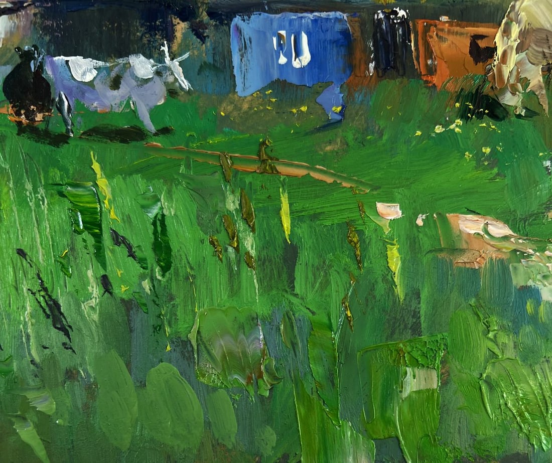 Oil painting Rural idyll with huts and cattle Yuriy Suprunchuk - 8