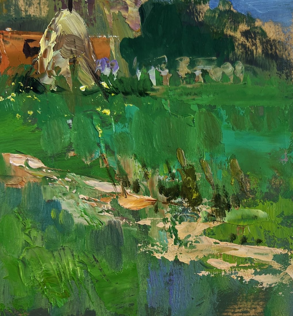 Oil painting Rural idyll with huts and cattle Yuriy Suprunchuk - 9