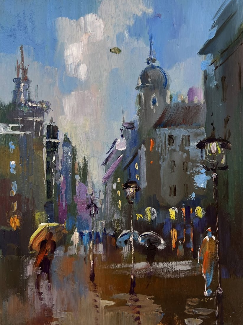 Oil painting Dynamics of the city during rain Yuriy Suprunchuk - 3