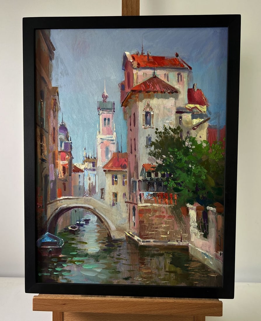 Oil painting City in the reflection of water Yuriy Suprunchuk: Title: Oil painting City in the reflection of water Yuriy Suprunchuk Description: NoAAA5524The Oil painting on Cardboard titled "City in the reflection of water" captures the essence of an old