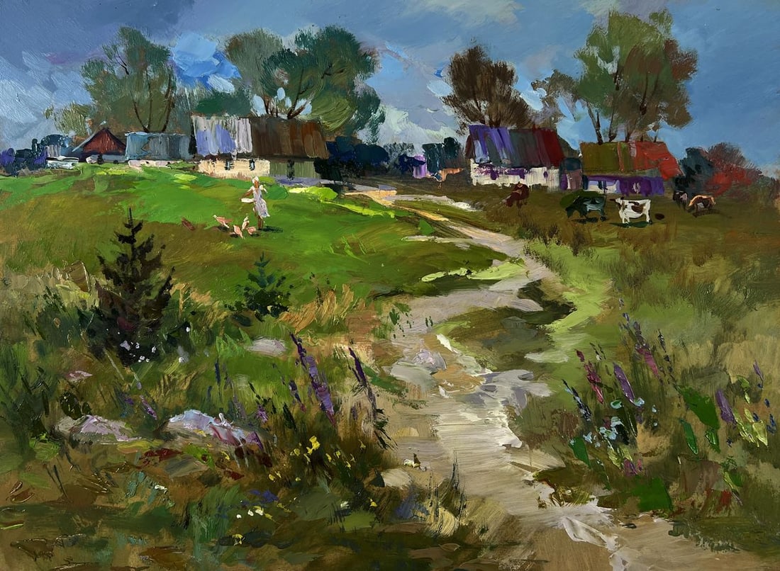 Oil painting Morning with cows in rustic Yuriy Suprunchuk - 3