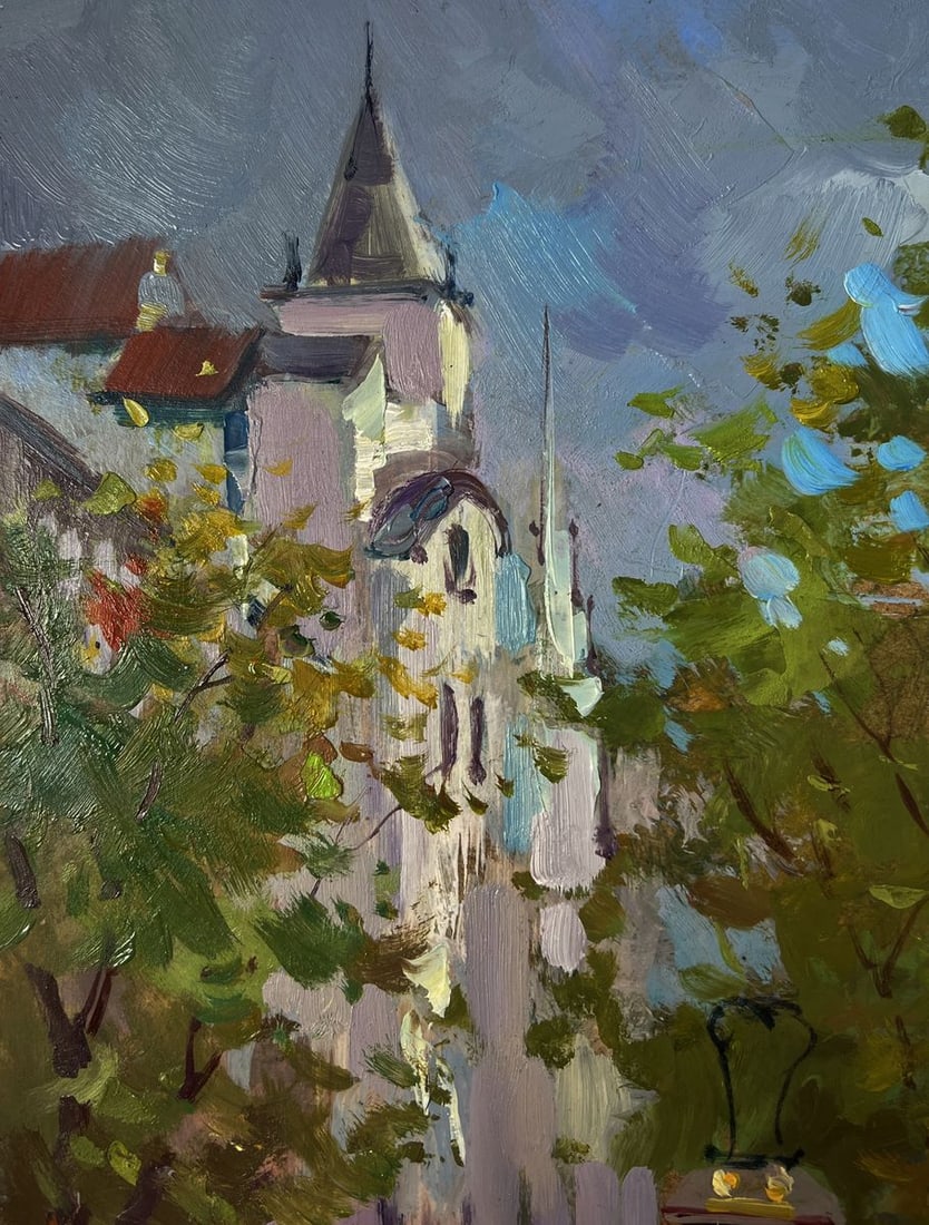 Oil painting City tram slides along the tracks Yuri Suprunchuk - 5