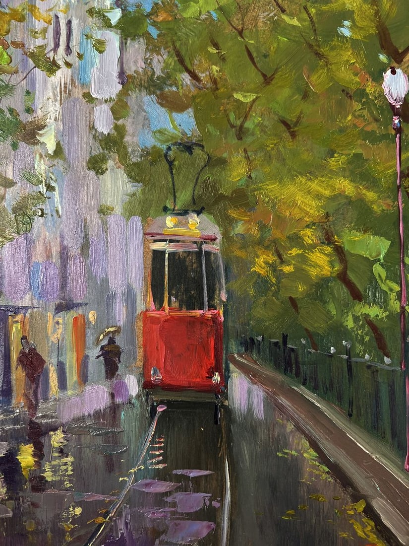 Oil painting City tram slides along the tracks Yuri Suprunchuk - 6