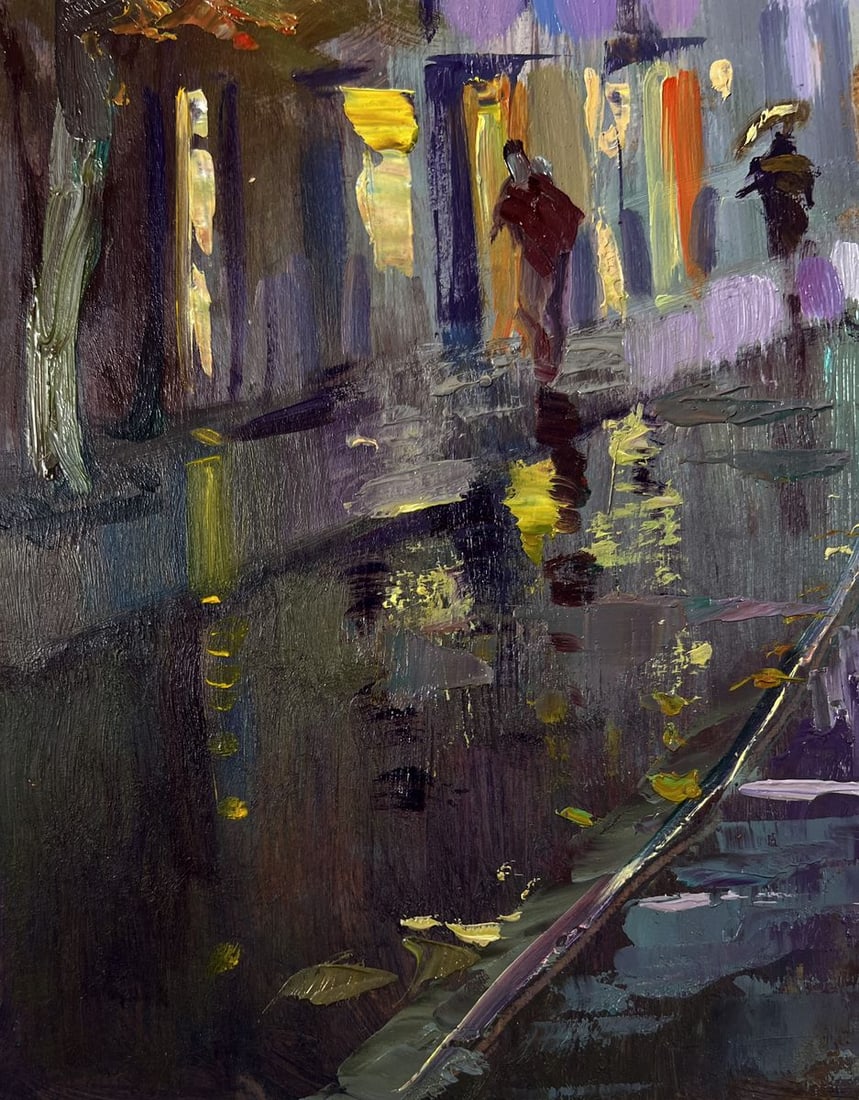 Oil painting City tram slides along the tracks Yuri Suprunchuk - 7