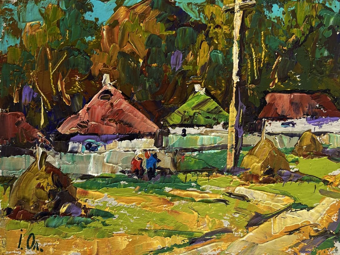 Oil painting They are sitting on a bench in the village Alex Kalenyuk - 3