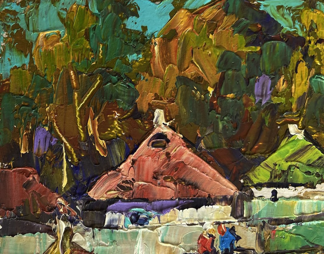 Oil painting They are sitting on a bench in the village Alex Kalenyuk - 6