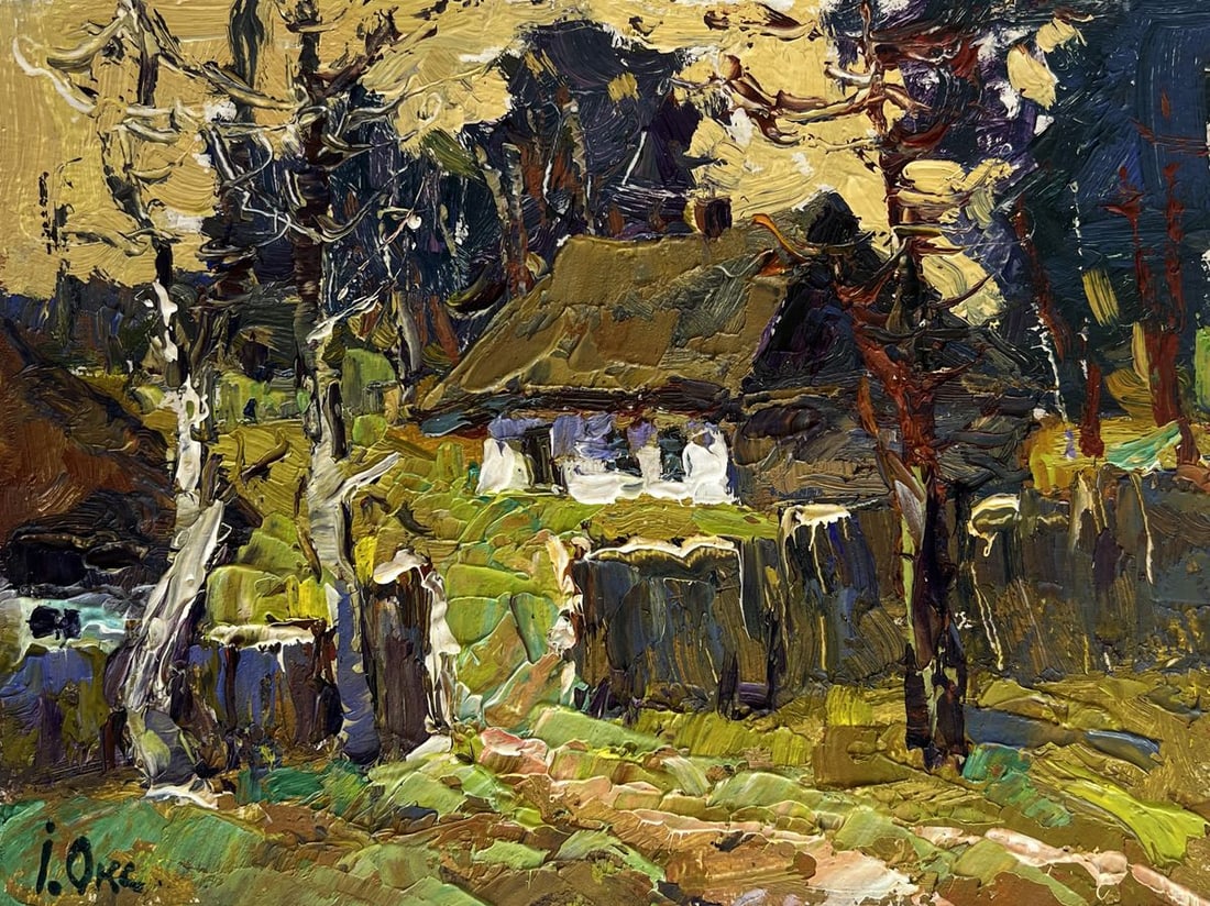 Oil painting Houses near the forest Oksana Kalenyuk - 3
