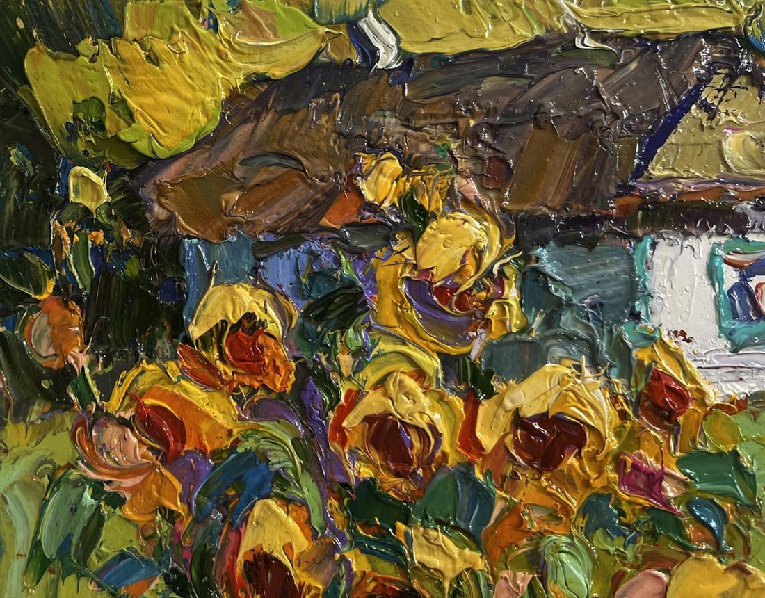 Oil painting There are sunflowers in the yard Oksana Kalenyuk - 5