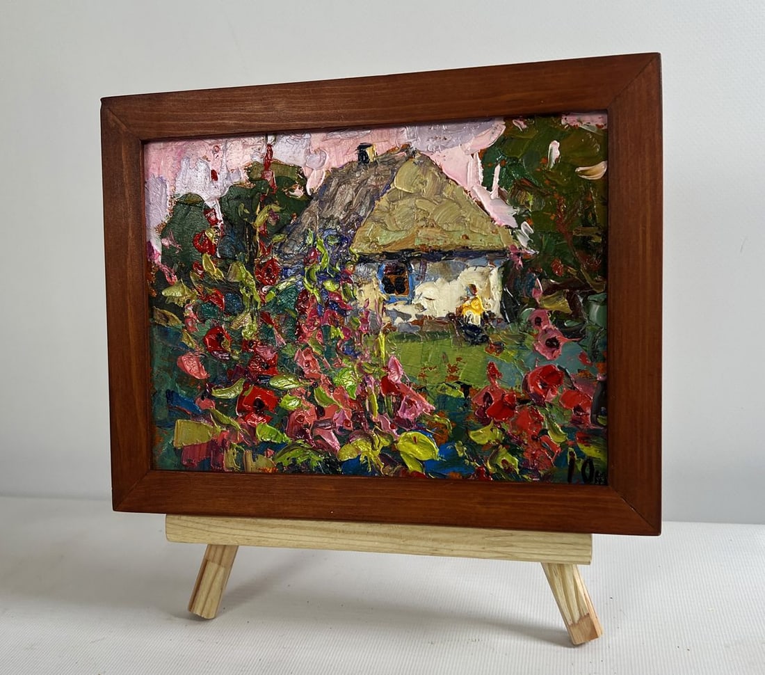 Oil painting Mallows are blooming in the garden Oksana Kalenyuk - 2