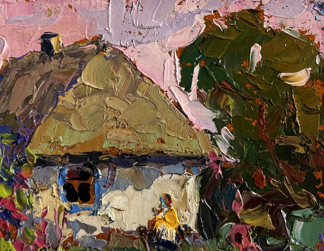 Oil painting Mallows are blooming in the garden Oksana Kalenyuk - 4