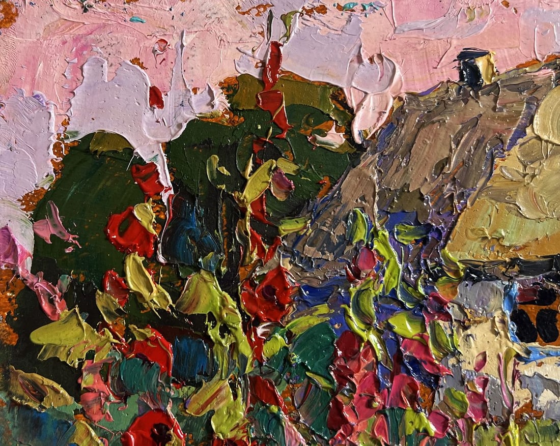 Oil painting Mallows are blooming in the garden Oksana Kalenyuk - 6